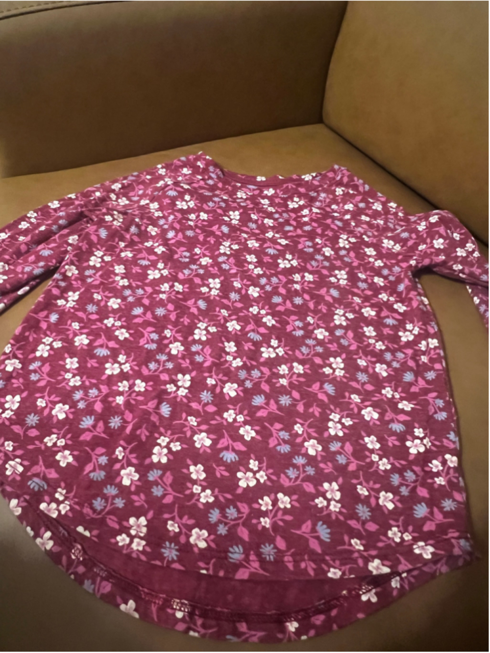 Girls Cat & Jack Long Sleeve Floral Tee Burgundy White Size 5T